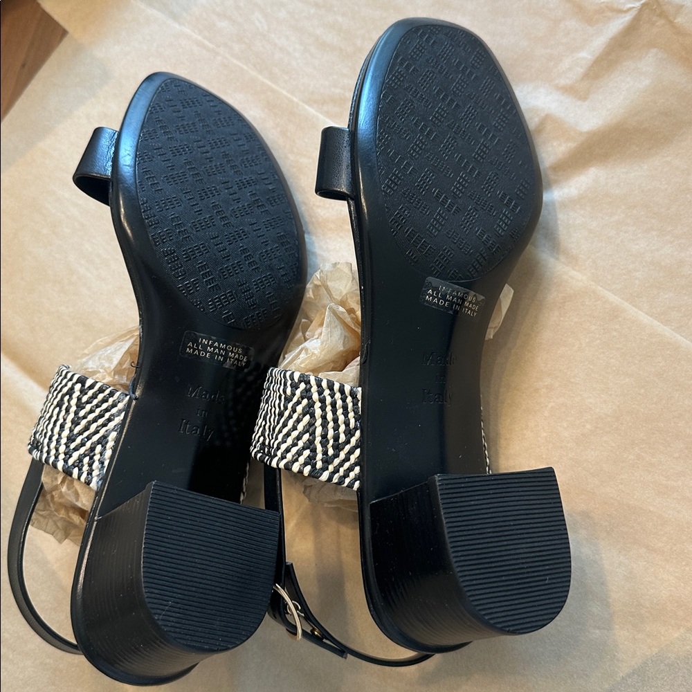 Italian Shoemakers Black Sandals with Braided Cream Accent - Picture 4 of 6